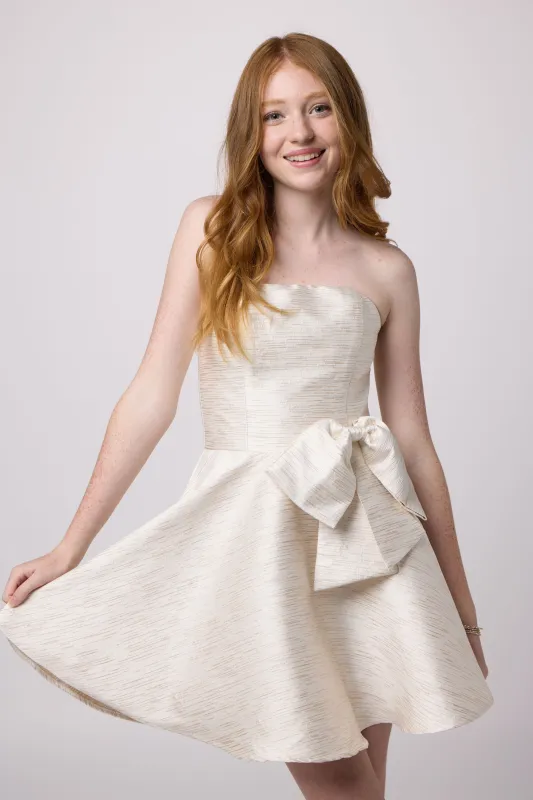 Petite Junior Strapless Jacquard Bow Dress sold by Un Deux Trois