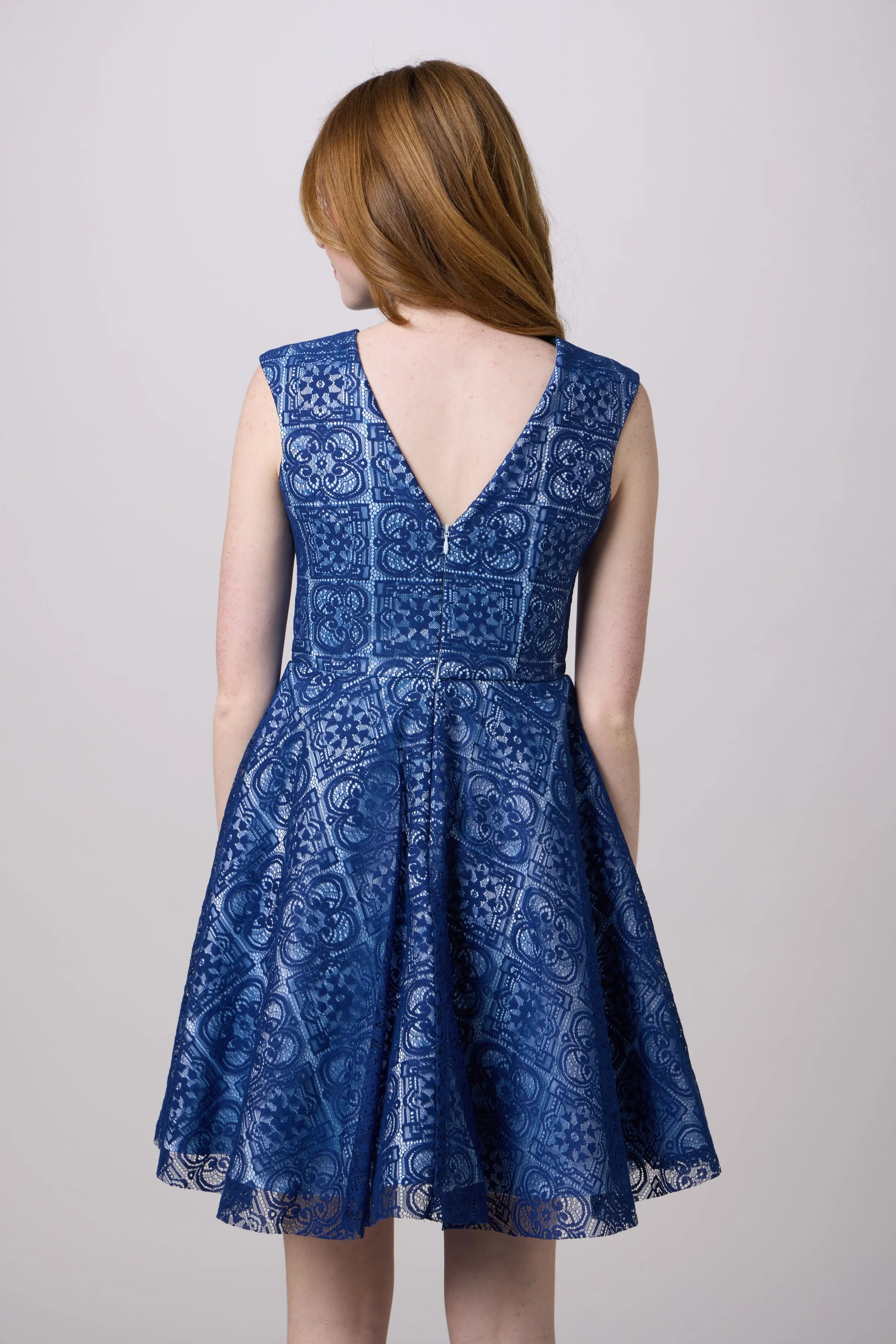 Cap Sleeve Boat Neck Lace Dress In Longer Length sold by Un Deux Trois product image thumbnail 3