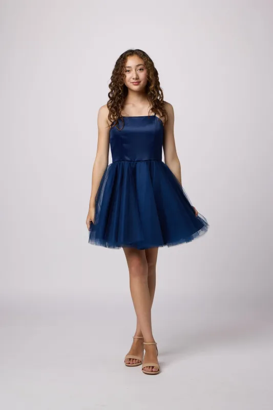 Satin and Tulle Party Dress in Longer Length sold by Un Deux Trois