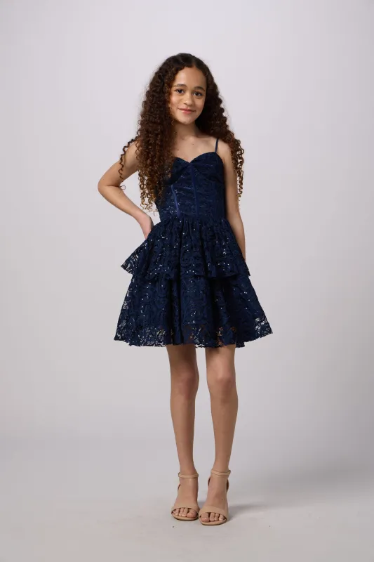 Petit Junior Lace and Sequin Lace Up Dress sold by Un Deux Trois
