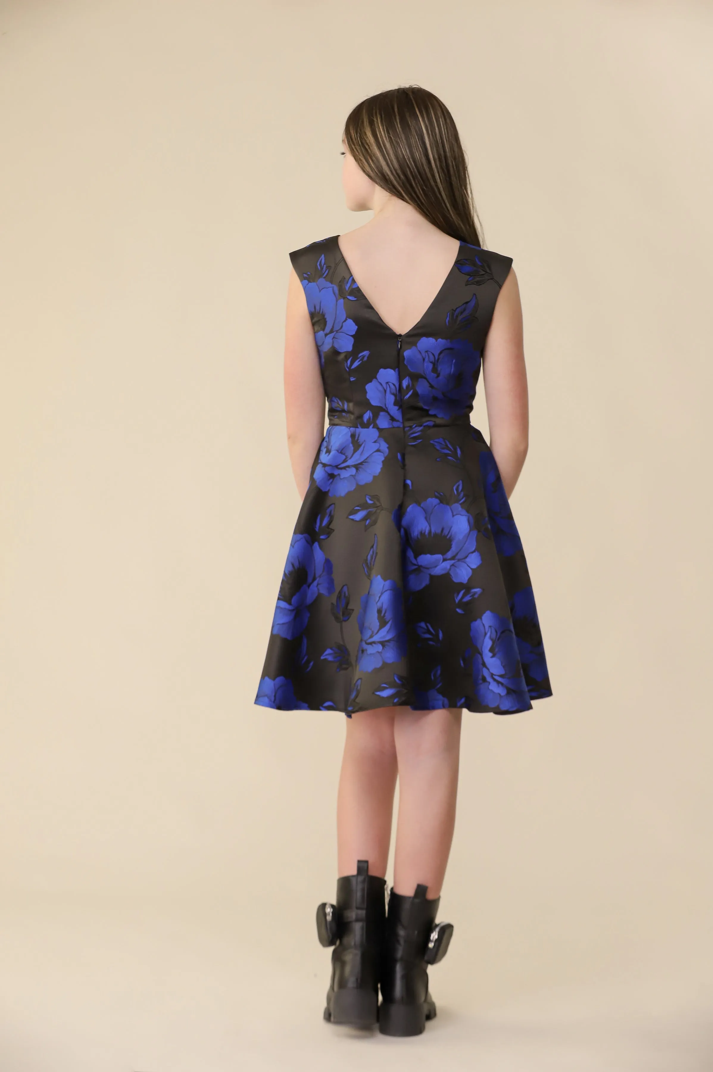 Cap Sleeve Dress in Cobalt and Black Floral sold by Un Deux Trois product image thumbnail 2