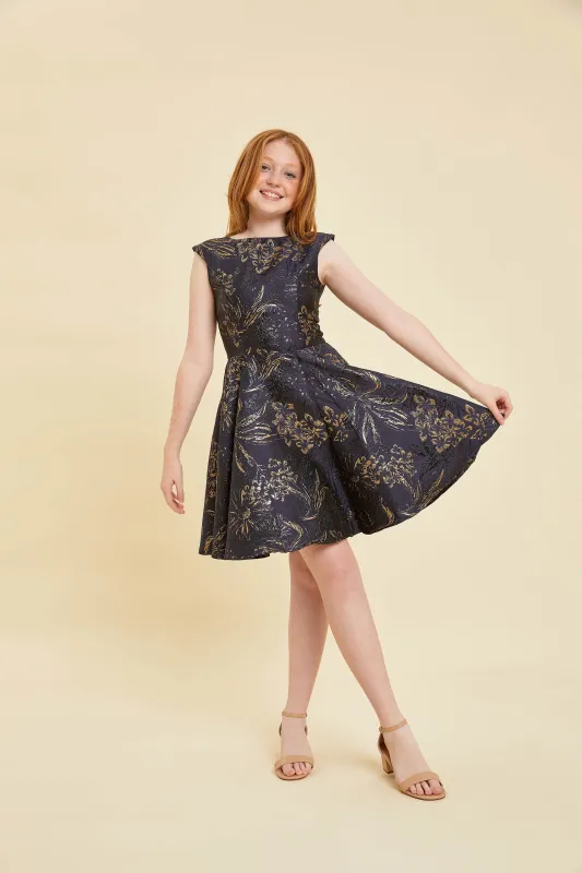 Cap Sleeve Boat Neck Dress In Longer Length sold by Un Deux Trois