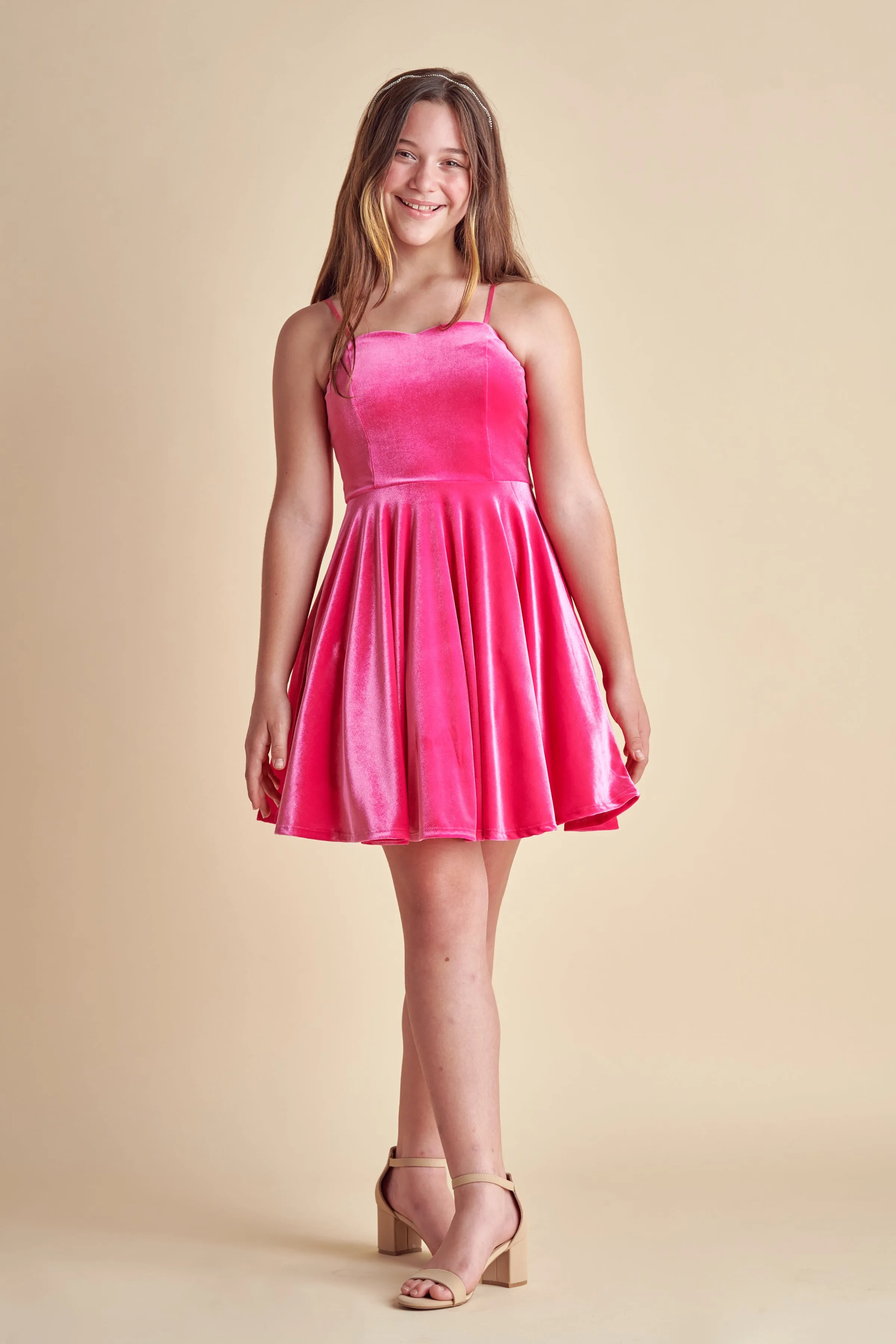 Velvet Fit and Flare Stretch Dress in Longer Length sold by Un Deux Trois