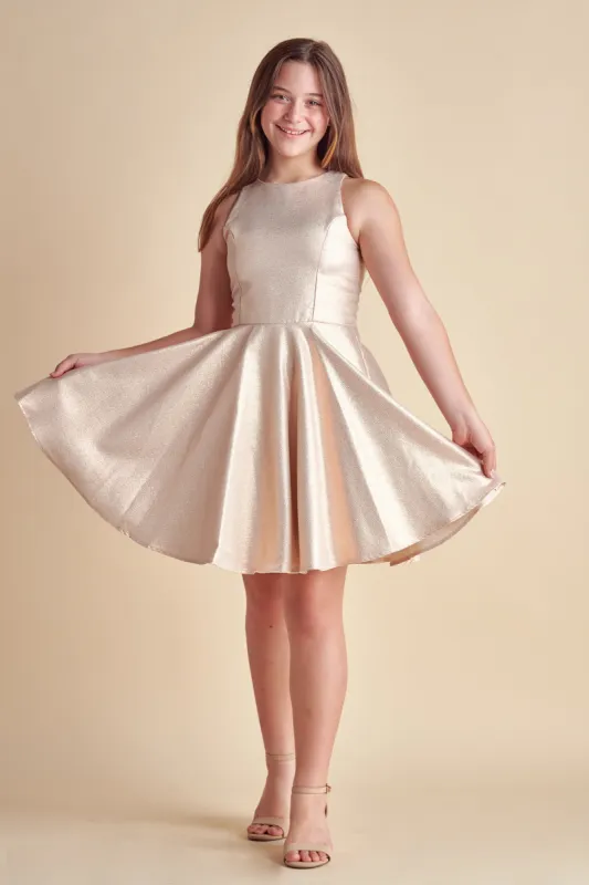 Pink Glitter Jacquard Racerback Dress in Longer Length sold by Un Deux Trois