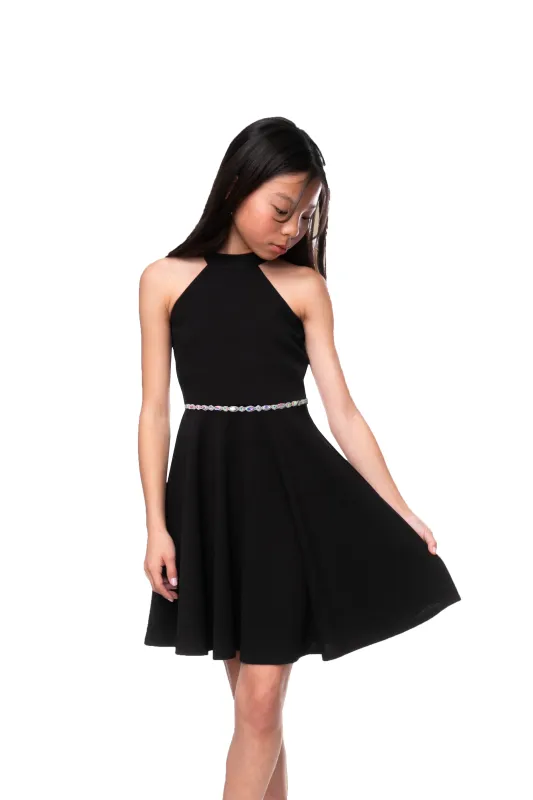 Skater Halter Dress in Longer Length with Belt sold by Un Deux Trois