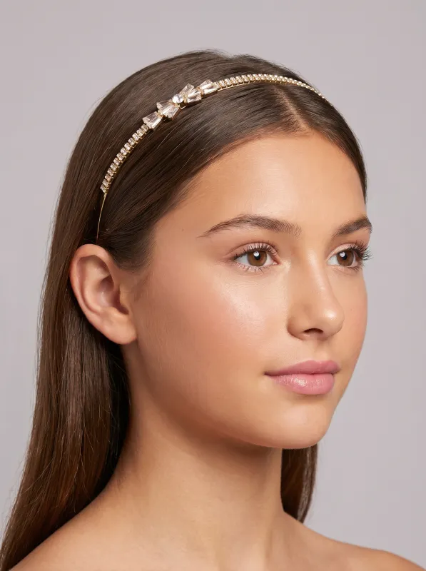 Small Crystal Bow Headband in Gold made by Un Deux Trois