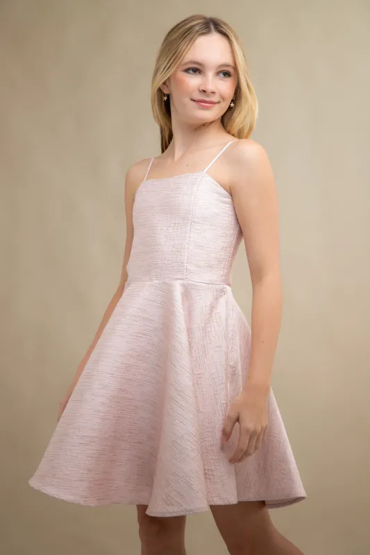 Fit and Flare Pink Jacquard Party Dress sold by Un Deux Trois