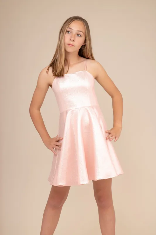 Fit and Flare Rose Gold Glitter Party Dress sold by Un Deux Trois