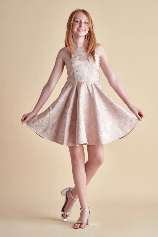 Fit and Flare Blush Pink Floral Party Dress sold by Un Deux Trois