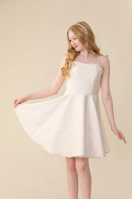 Fit and Flare Ivory Jacquard Party Dress sold by Un Deux Trois