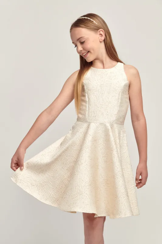Racerback Jacquard Dress in Ivory and Gold sold by Un Deux Trois