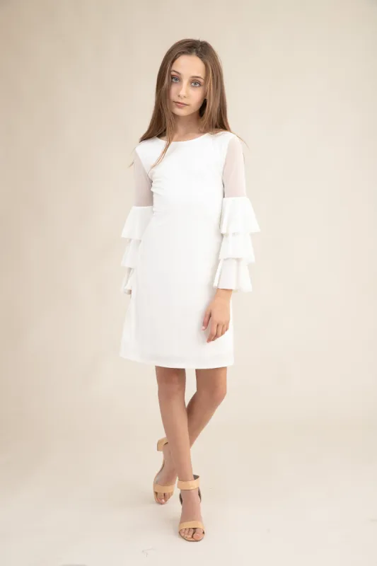 Tiered Sleeve Dress in Ivory sold by Un Deux Trois