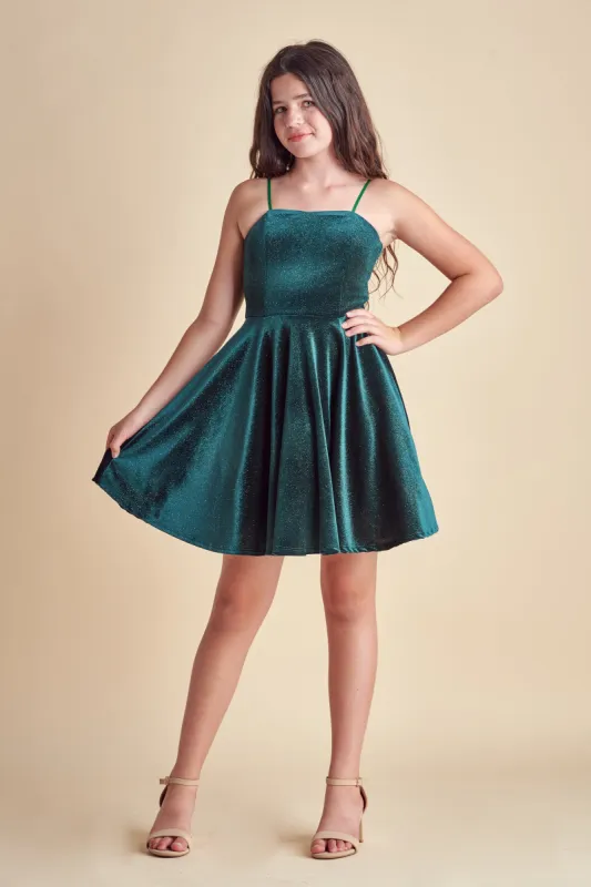 Fit and Flare Green Velvet Dress sold by Un Deux Trois