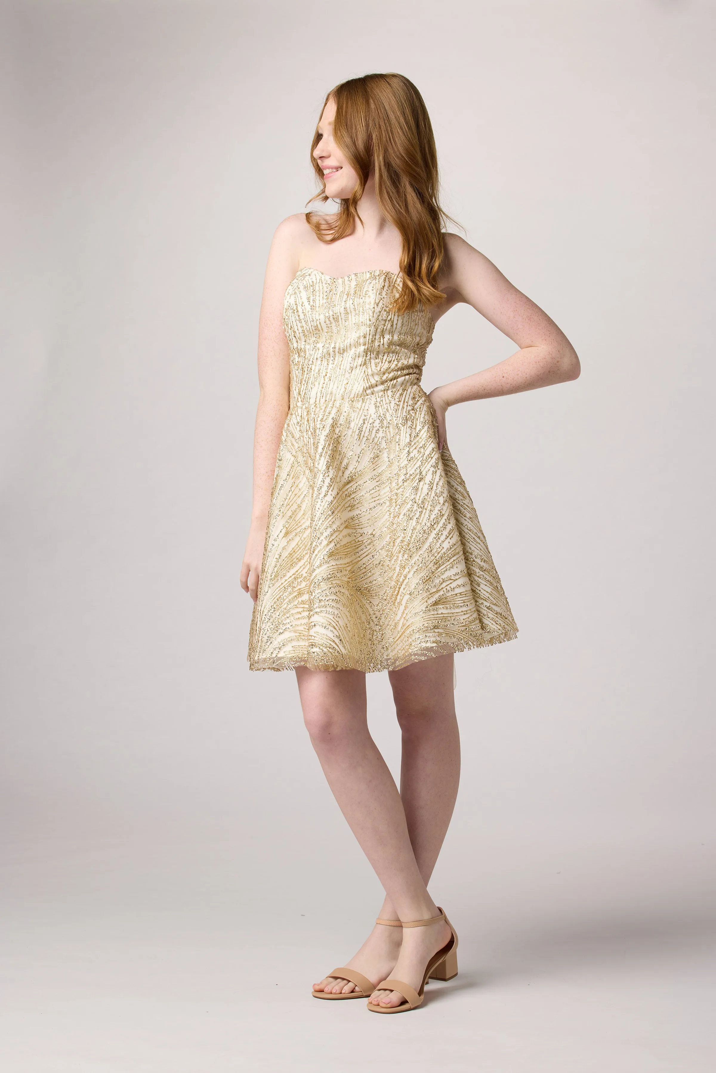 Shimmer Lace Up Back Dress sold by Un Deux Trois product image thumbnail 4