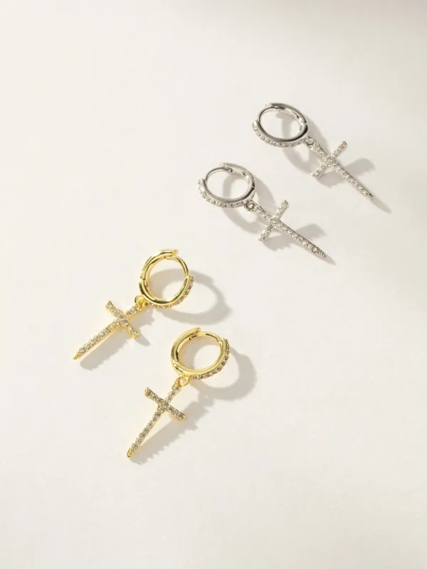 Higher Shine Cross Huggie Earrings made by Uncommon James