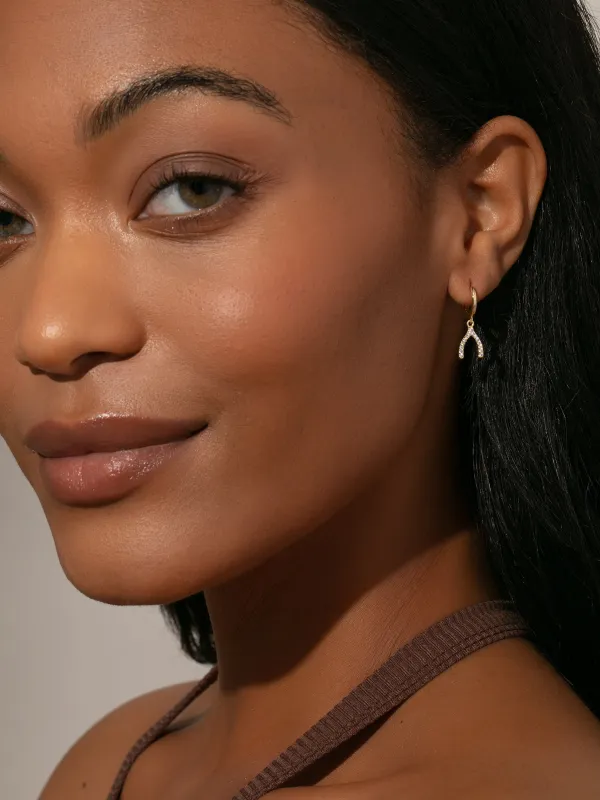 Pavé Wishbone Drop Huggie Earrings made by Uncommon James