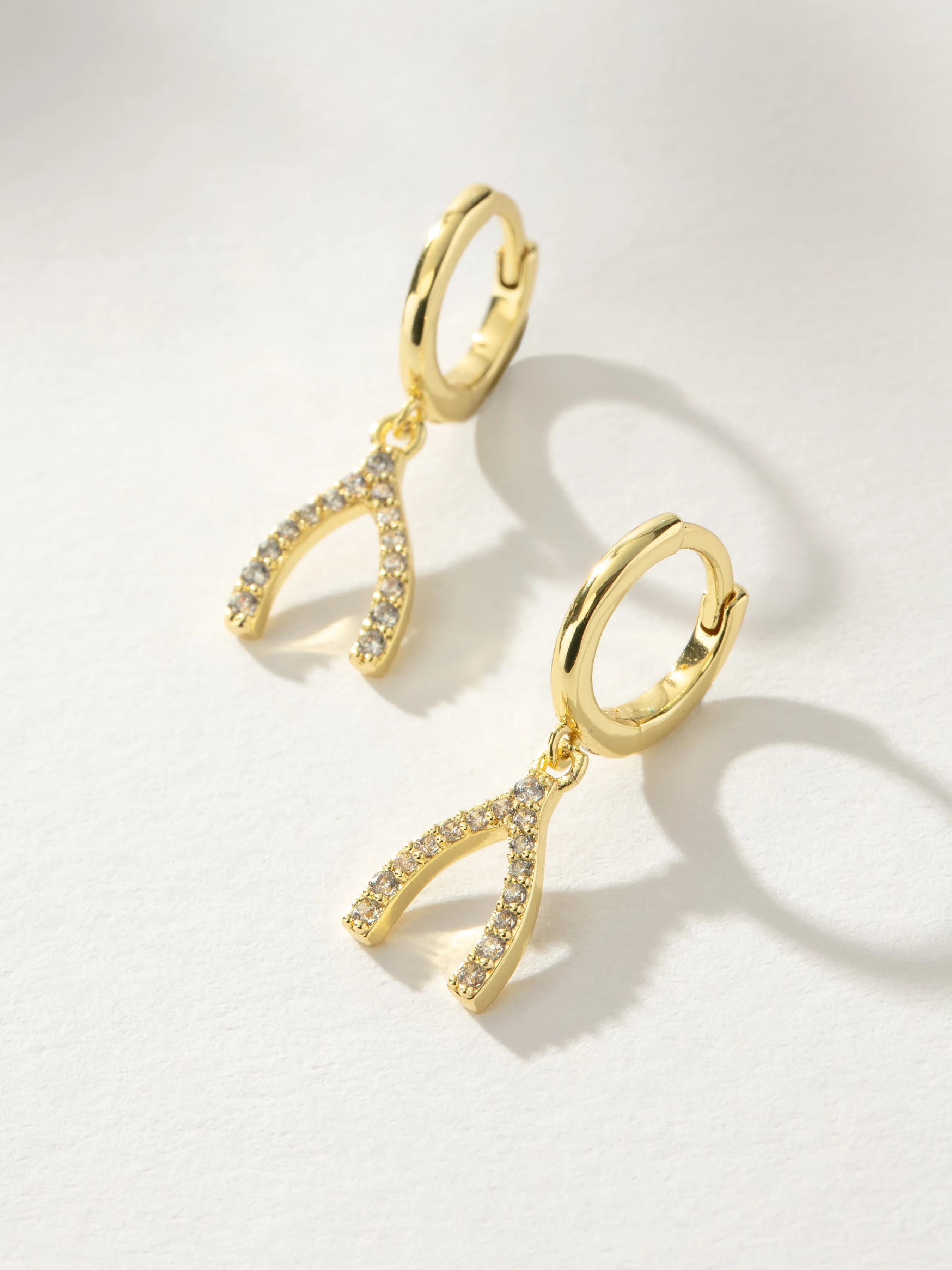 Pavé Wishbone Drop Huggie Earrings sold by Uncommon James product image thumbnail 4