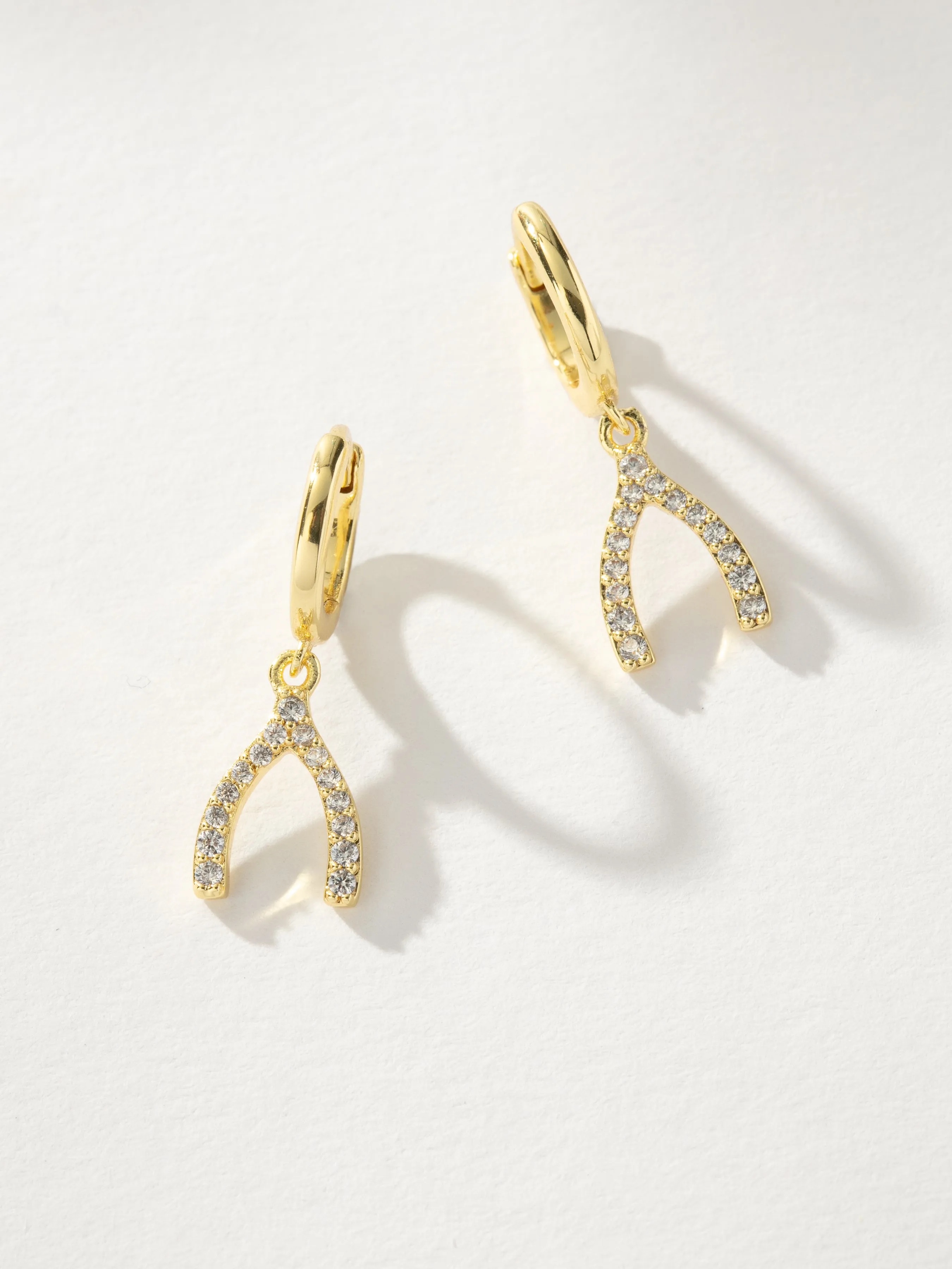 Pavé Wishbone Drop Huggie Earrings sold by Uncommon James product image thumbnail 2