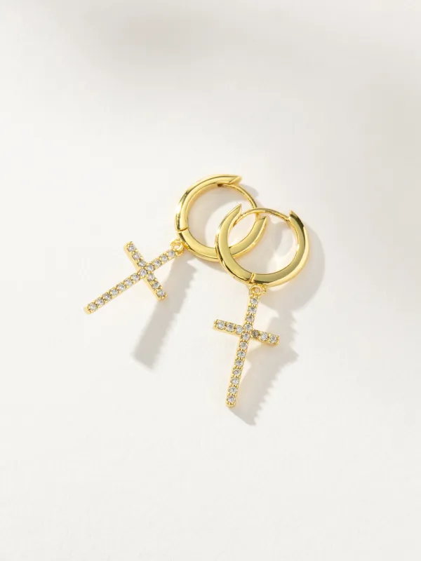Pavé Cross Huggie Earrings sold by Uncommon James