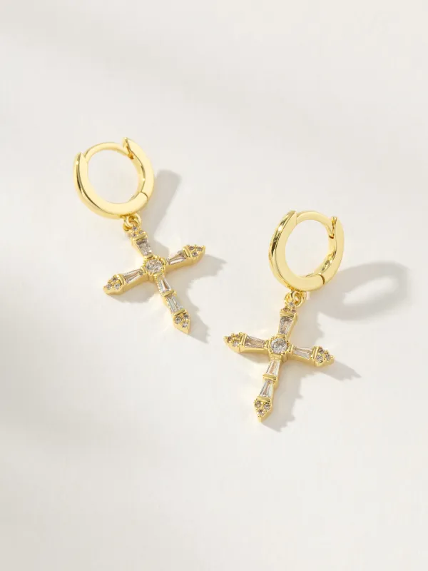 Crystalized Cross Huggie Earrings sold by Uncommon James