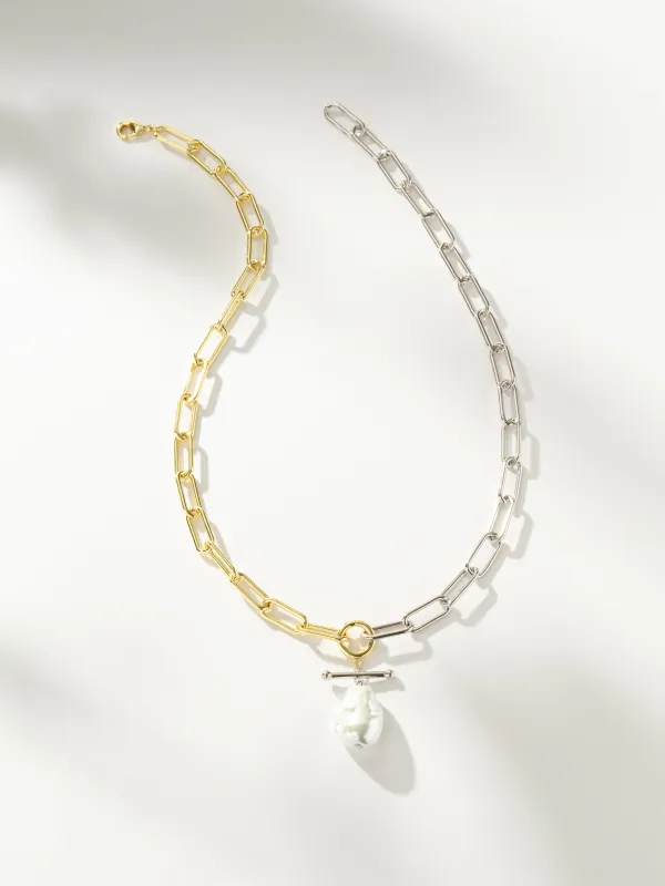 Mixed Metal Pearl and Chain Necklace made by Uncommon James
