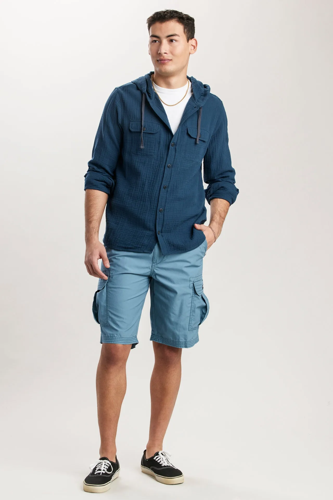 Hughie Gauze Button-Up Hoodie sold by UNIONBAY product image thumbnail 2