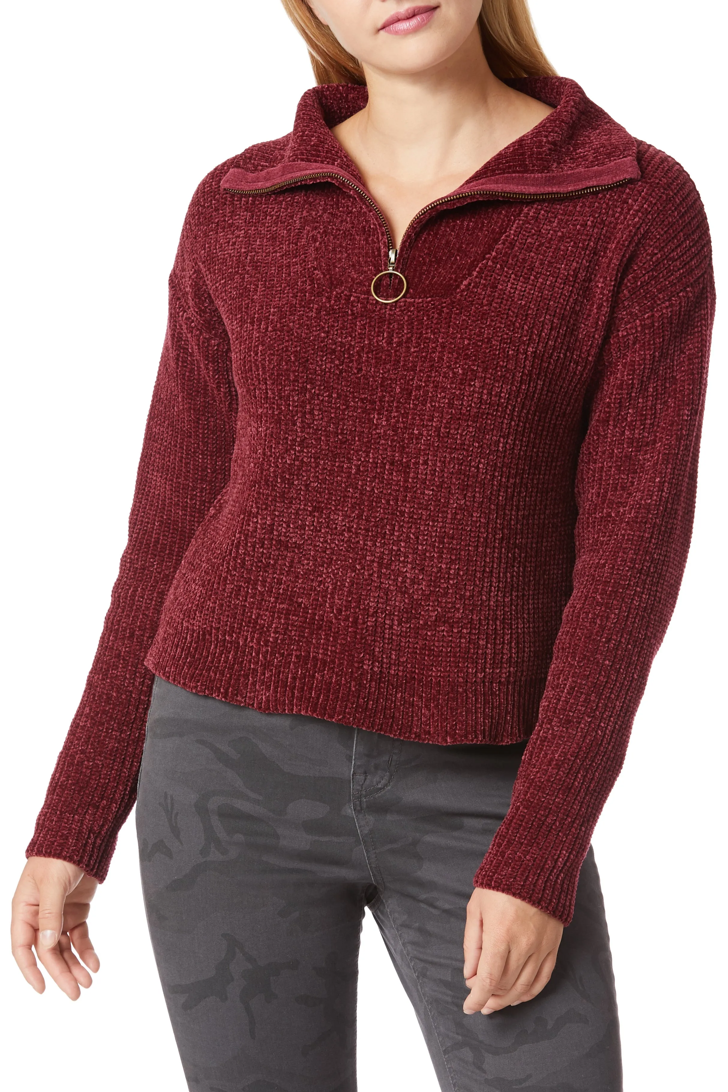 Chenille Mock Neck Zip Sweater sold by UNIONBAY