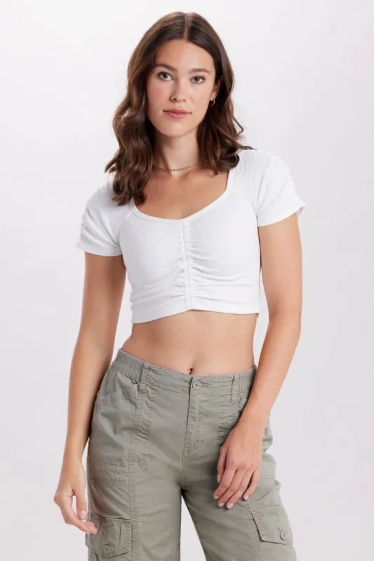 Hollis Ribbed Cap Sleeve Crop Top sold by UNIONBAY