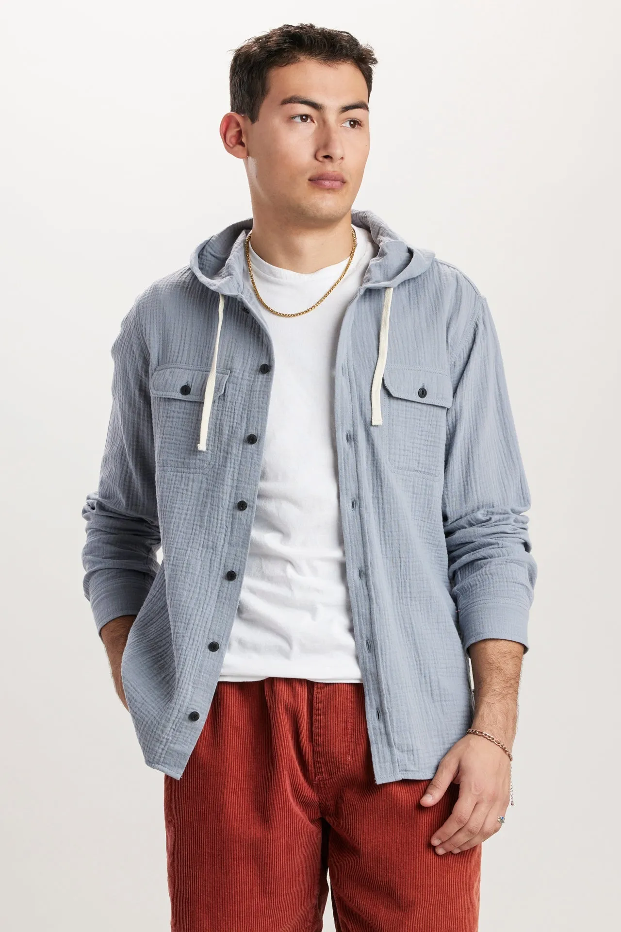 Hughie Gauze Button-Up Hoodie sold by UNIONBAY