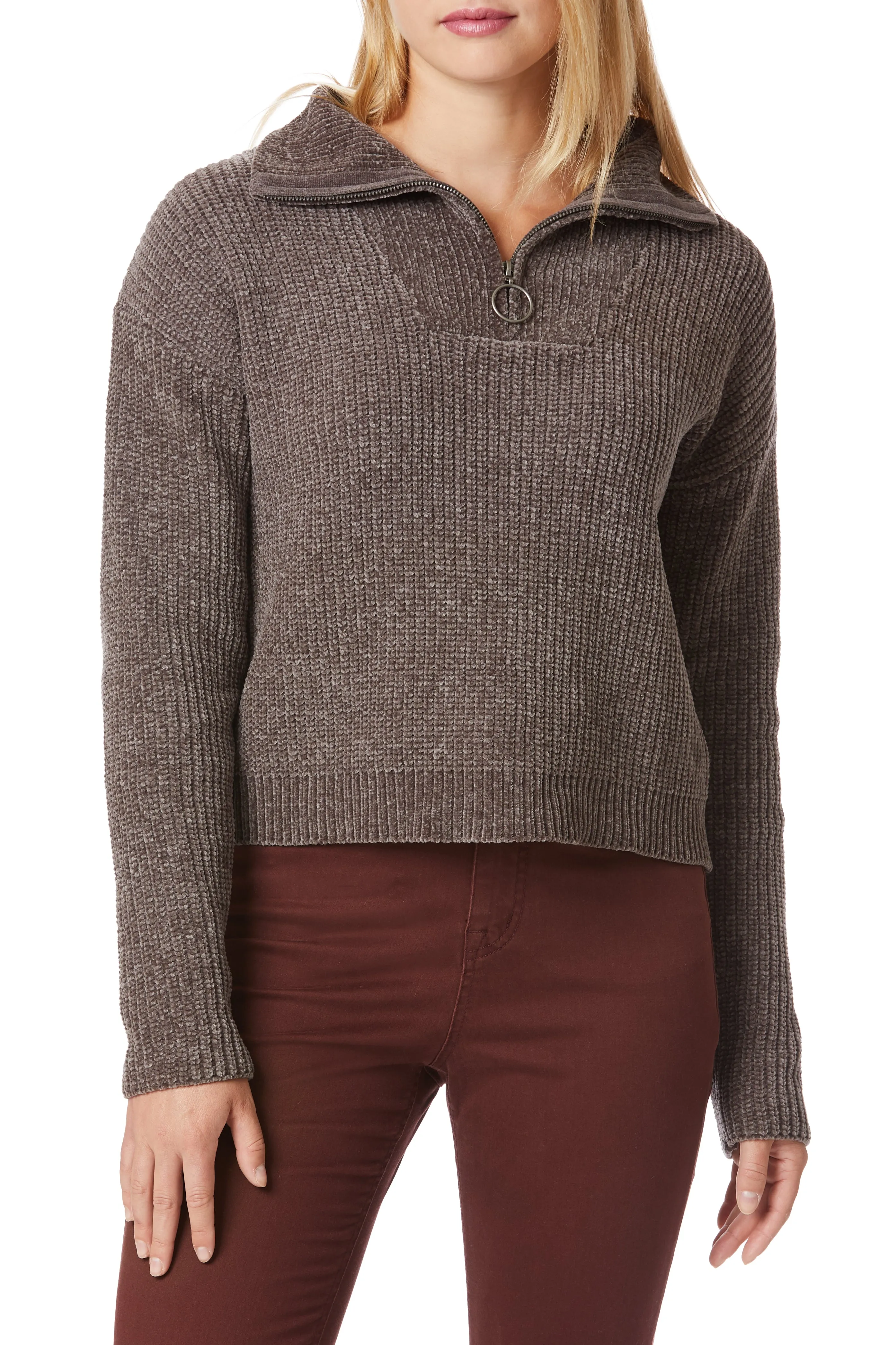 Chenille Mock Neck Zip Sweater sold by UNIONBAY