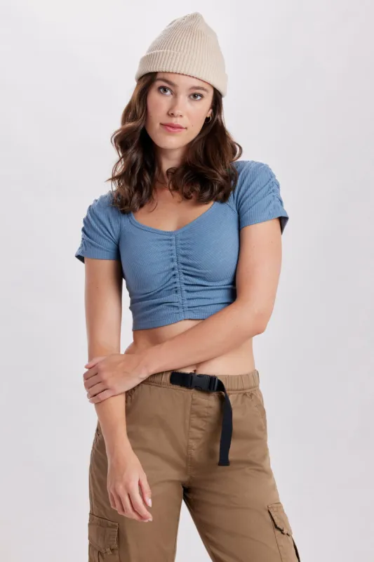 Hollis Ribbed Cap Sleeve Crop Top sold by UNIONBAY