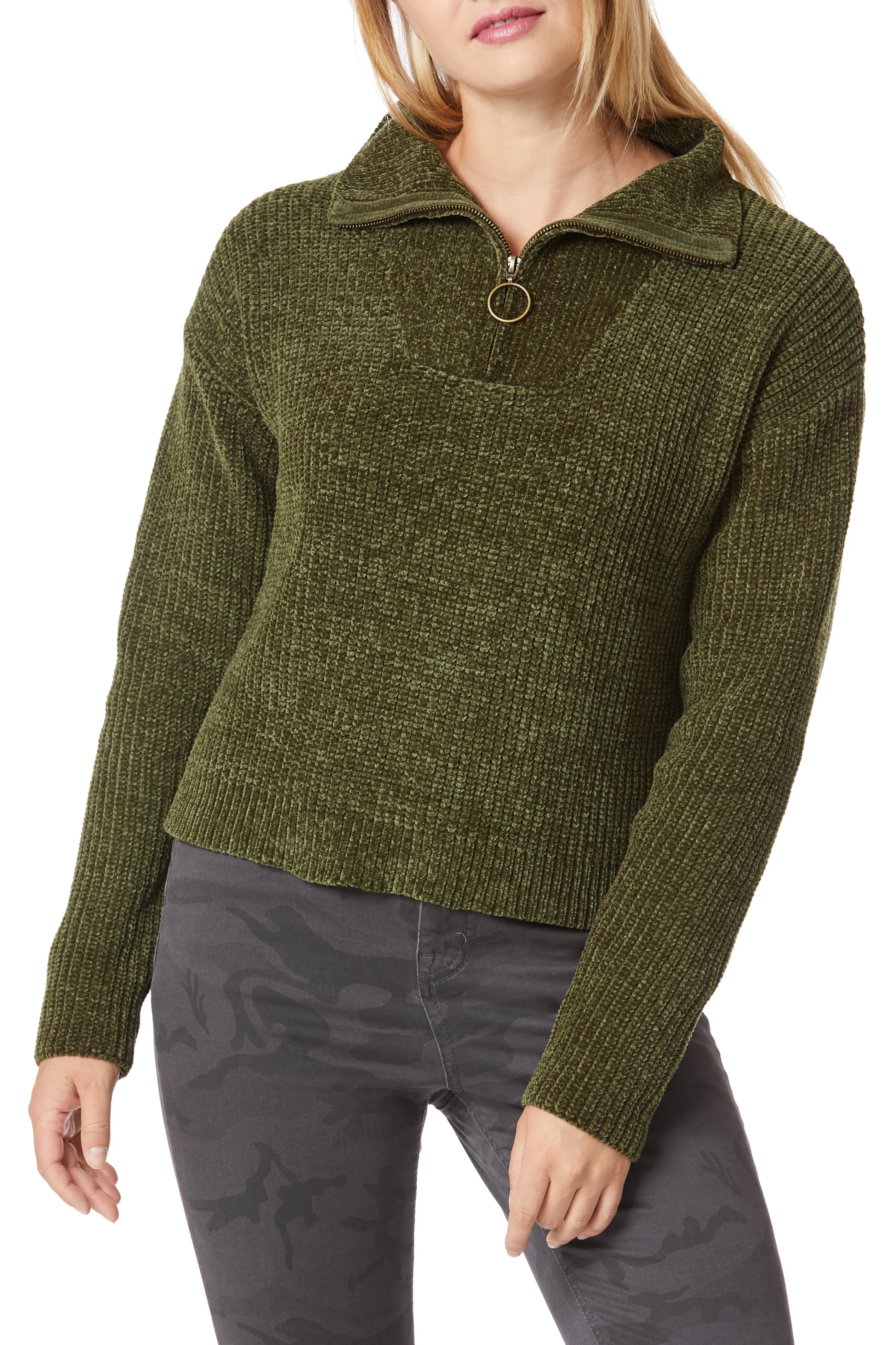 Chenille Mock Neck Zip Sweater sold by UNIONBAY