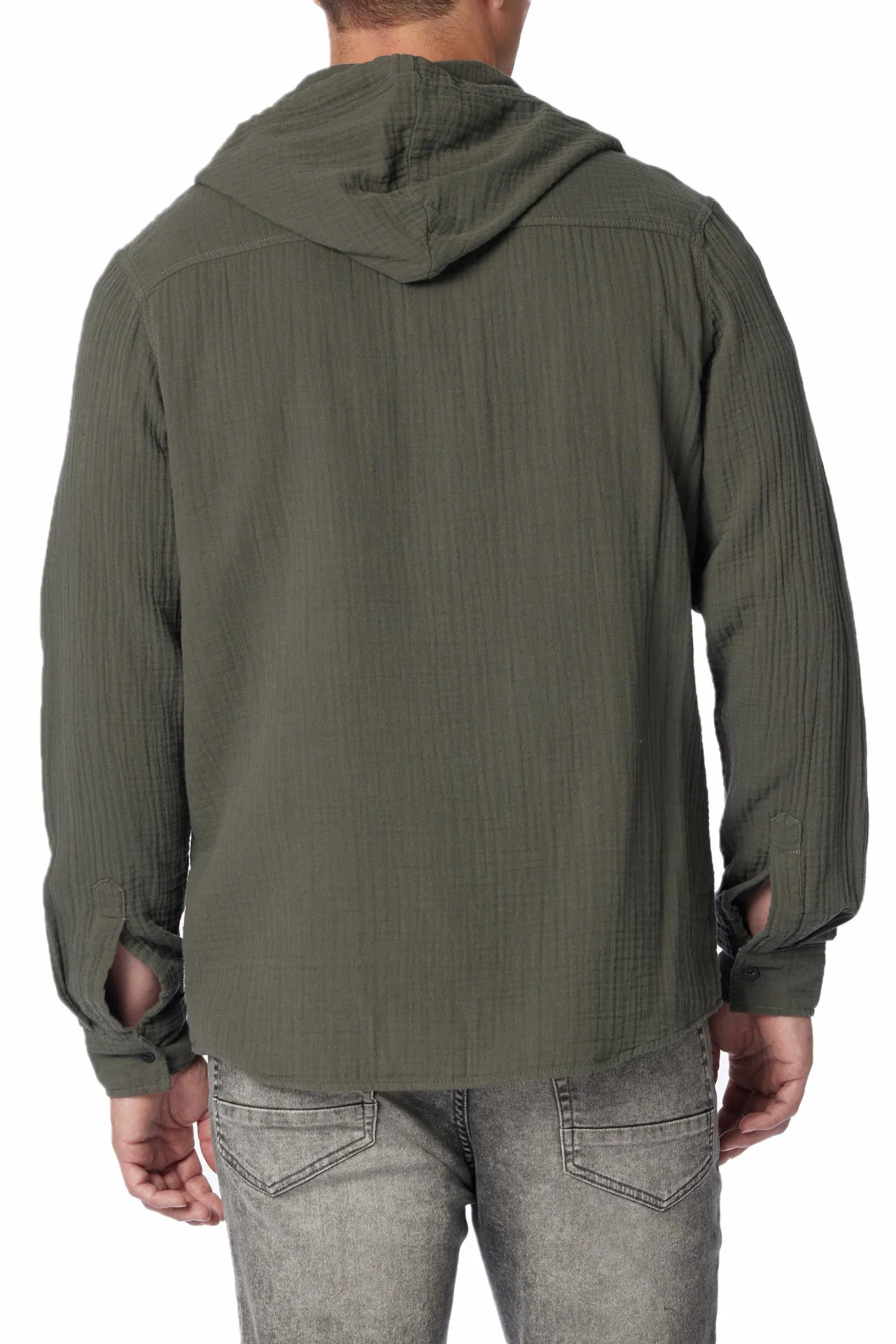 Hughie Gauze Button-Up Hoodie sold by UNIONBAY product image thumbnail 3