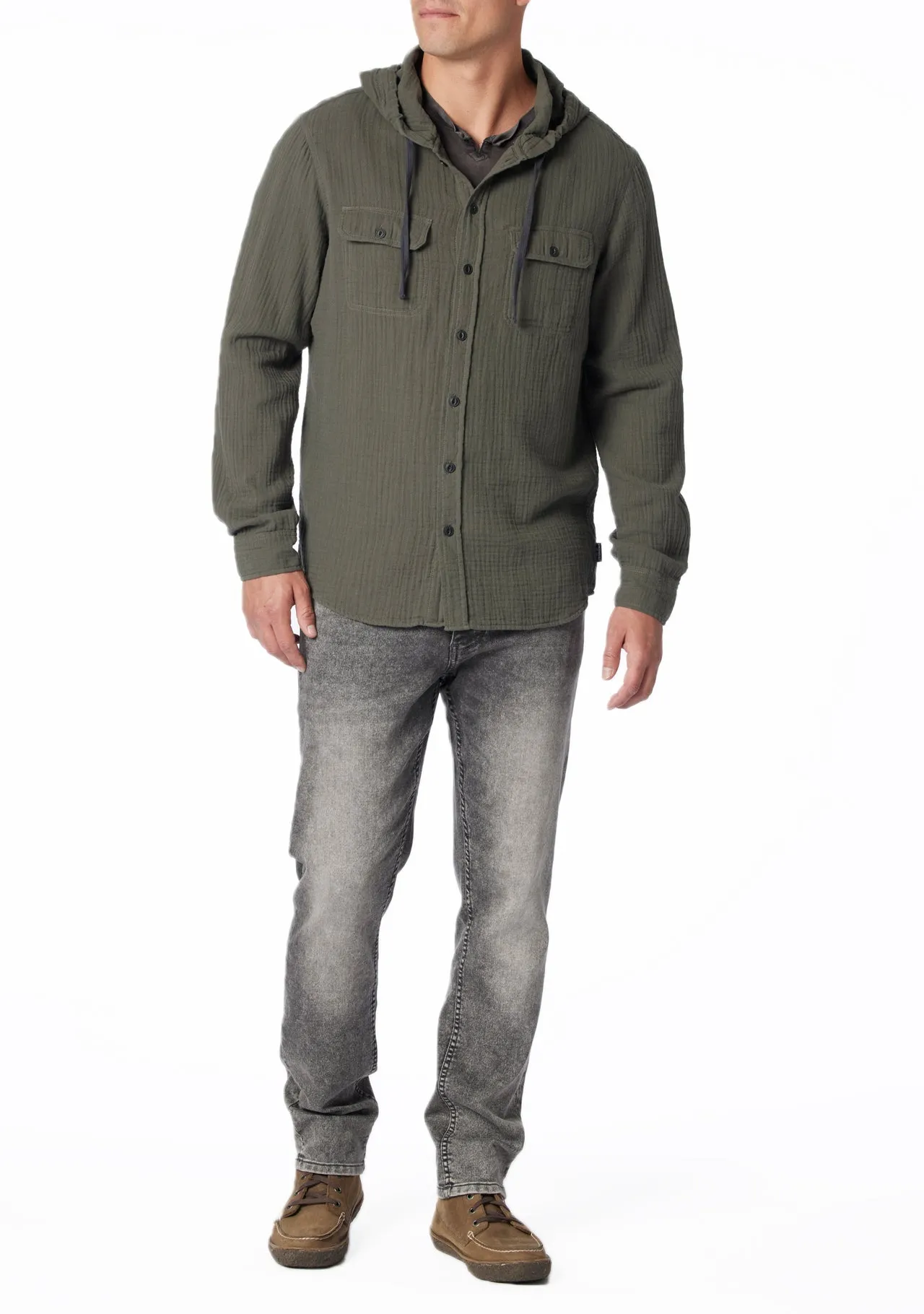 Hughie Gauze Button-Up Hoodie sold by UNIONBAY product image thumbnail 2
