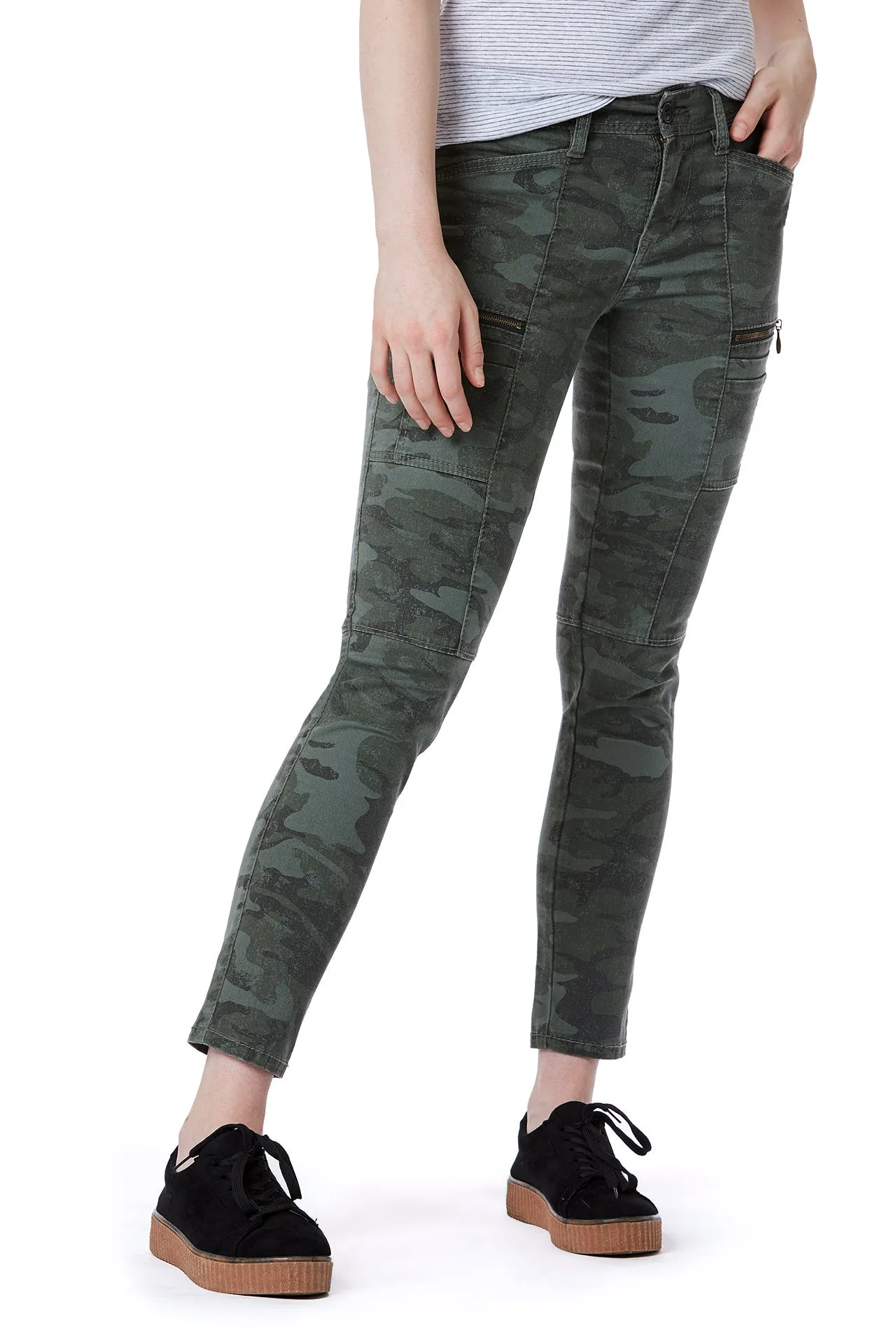 Claire Camo Skinny Zip Cargo Pant sold by UNIONBAY