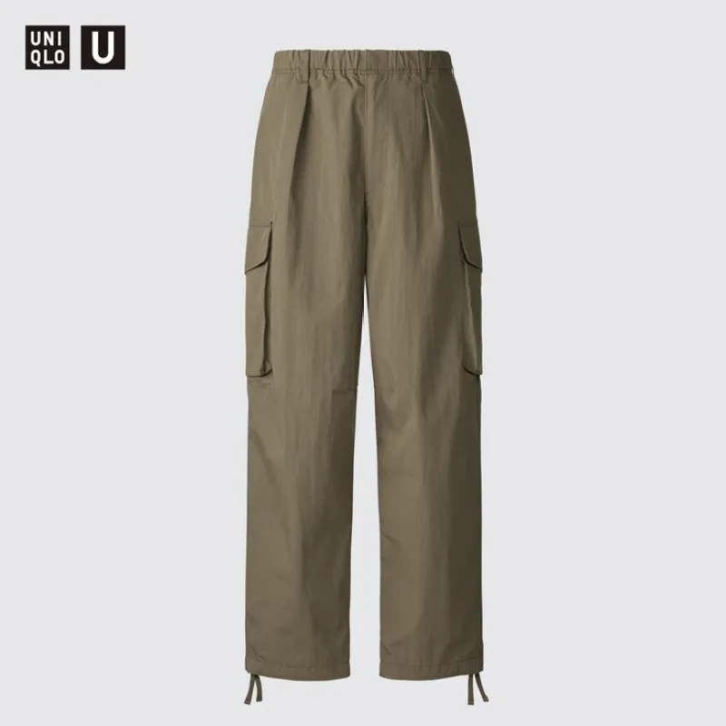Uniqlo - Cotton Wide Parachute Cargo Trousers - Green - S sold by Uniqlo