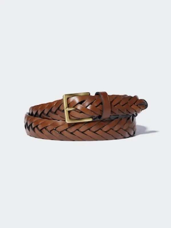 Men's Leather Mesh Belt | Brown | Medium | UNIQLO US sold by Uniqlo