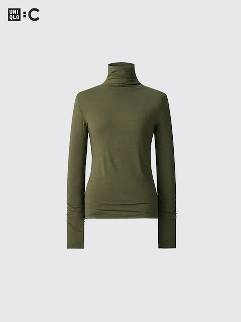UNIQLO Women's HEATTECH Cashmere Blend T-Shirt | Extra Warm | Turtleneck with Moisture-Wicking, Wine, XL sold by Uniqlo