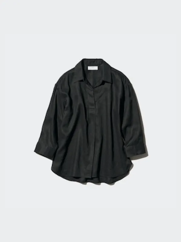 Uniqlo - 100% Premium Linen Skipper Collar Shirt (3/4 Sleeve) - Olive sold by Uniqlo