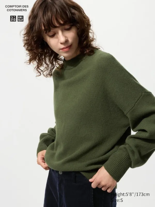 Uniqlo - Lambswool Crew Neck Jumper - Olive - XXS sold by Uniqlo