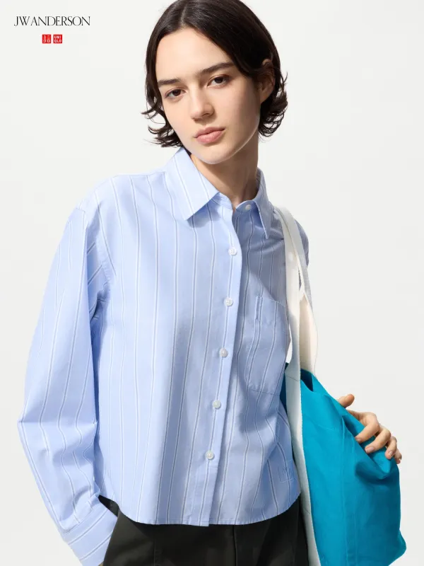 Women's Oxford Boxy Cropped Shirt | Striped | Natural | 2XL | UNIQLO US made by Uniqlo
