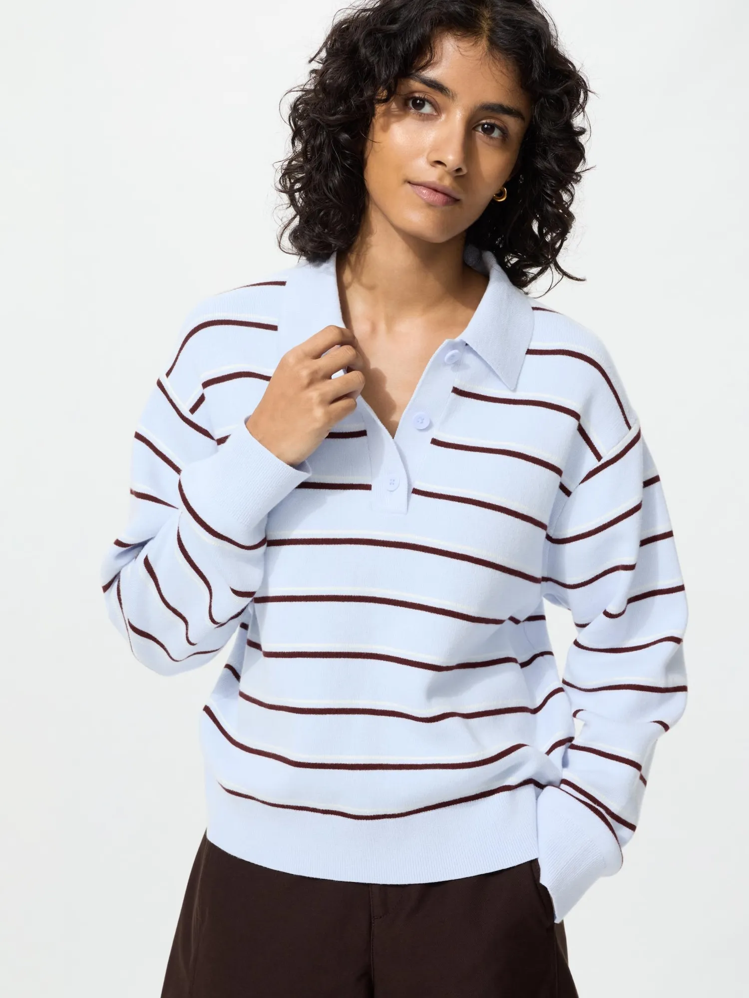 Women's Smooth Cotton Polo Sweater Striped Navy 2XL UNIQLO US sold by Uniqlo
