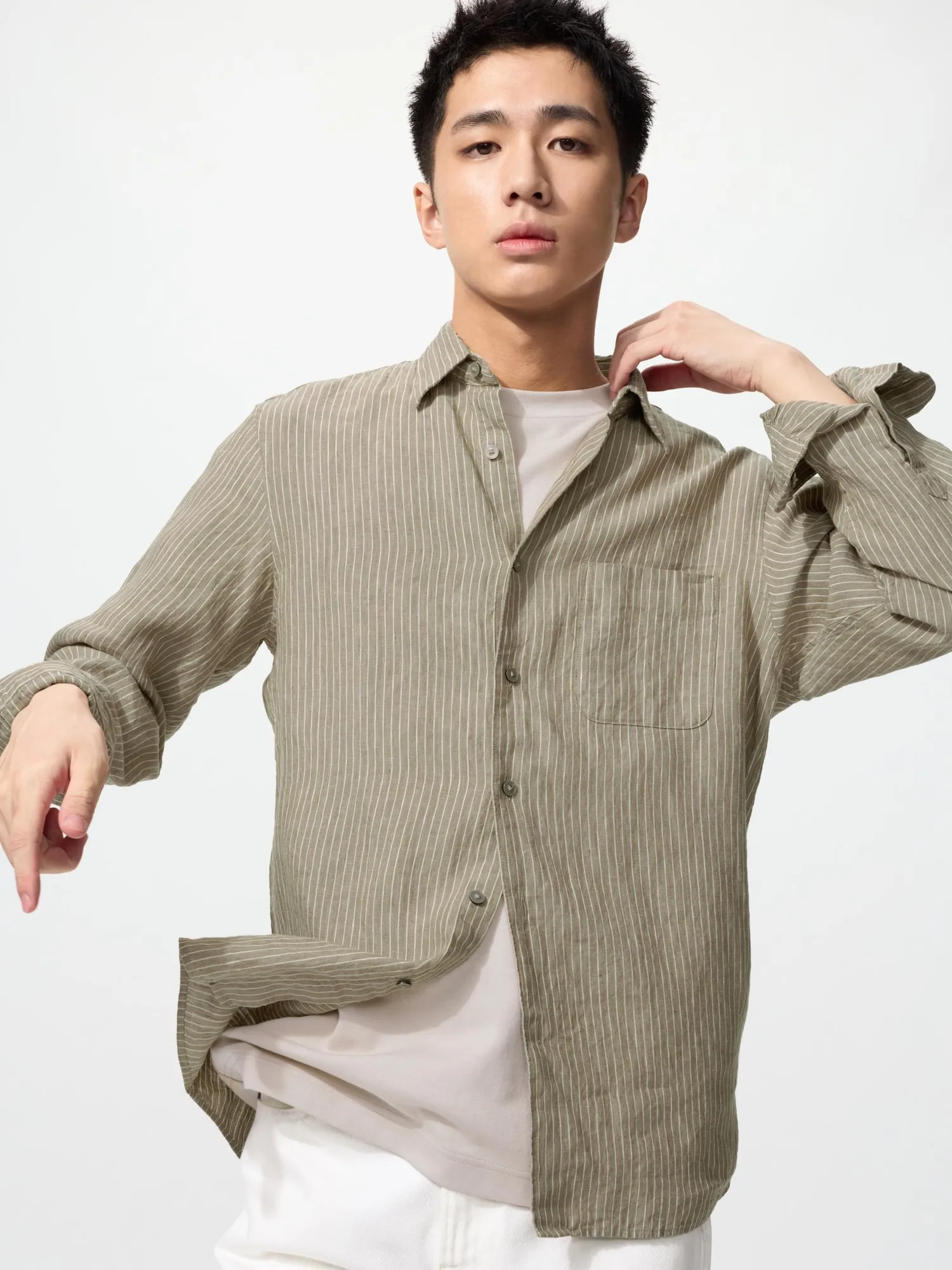 UNIQLO Men's Premium Linen Shirt | Striped, Off White, XL, 100% Linen sold by Uniqlo