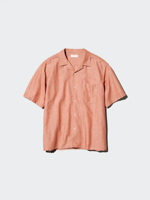 UNIQLO Men's Cotton Linen Shirt | Short Sleeve, Orange, 2XS made by Uniqlo