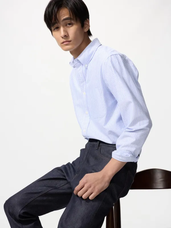Men's Oxford Slim Shirt Striped Blue XL UNIQLO US made by Uniqlo
