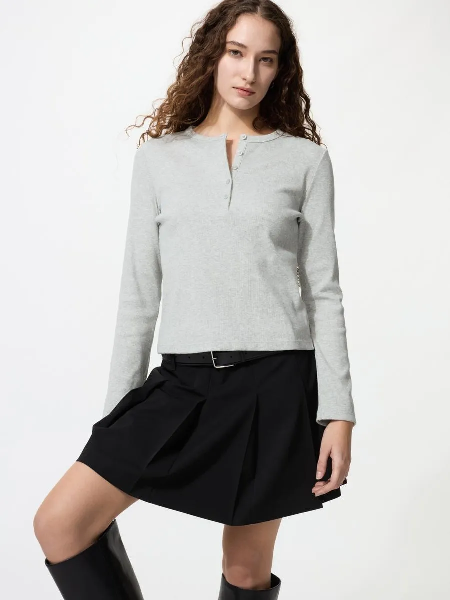 UNIQLO Women's Ribbed Henley Neck T-Shirt, Off White, 2XL sold by Uniqlo