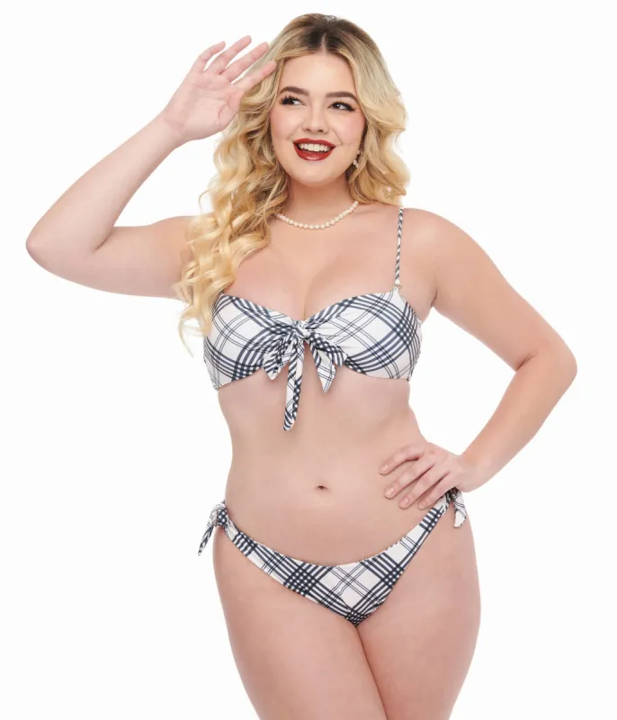 Black & White Plaid Two Piece Swim Set sold by Unique Vintage