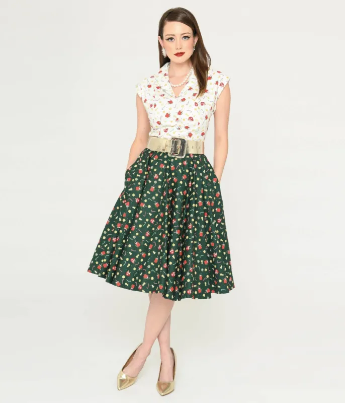 Magnolia Place Green & Holiday Print Sally Swing Skirt sold by Unique Vintage