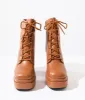 Camel Brown Lace Up Platform Booties sold by Unique Vintage