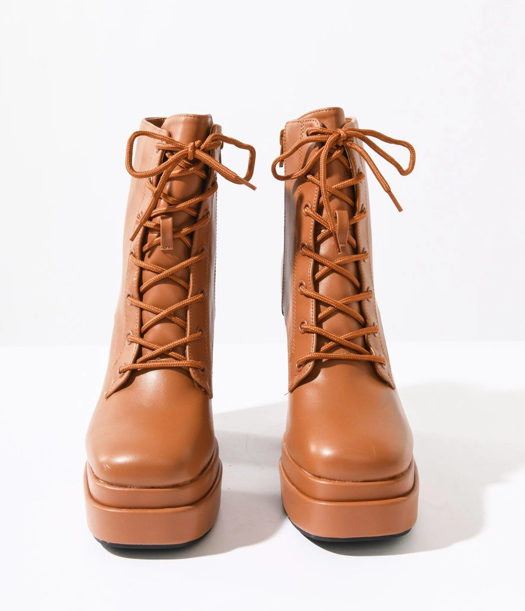 Camel Brown Lace Up Platform Booties sold by Unique Vintage product image thumbnail 2